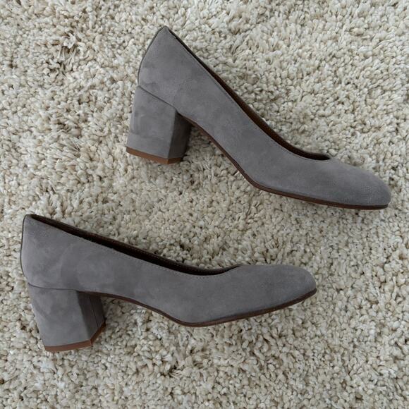 Margaux The Heel Gray Suede Block Heels Size 36N - Picture 1 of 9
